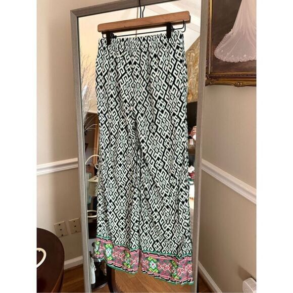 Crown & Ivy Drawstring Wide Leg Patterned Pants Size XS Casual Wear - Picture 2 of 3